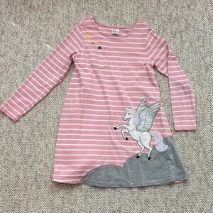 Hanna Andersson Pink and White Striped Dress with Unicorn, size 8